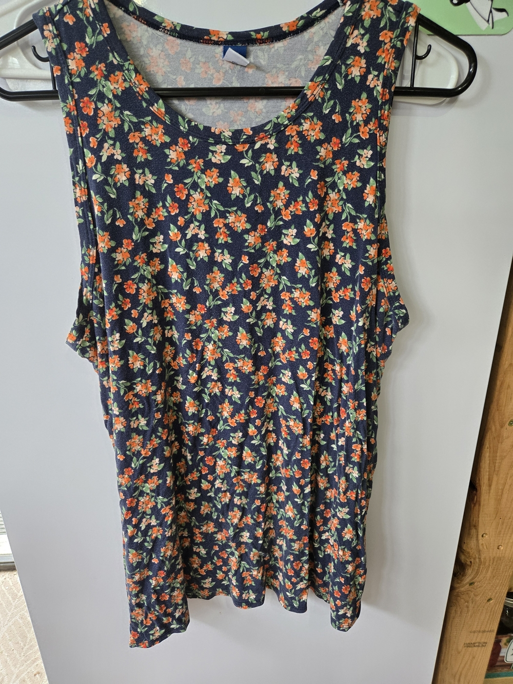 Old Navy Navy Floral Tank Top with Orange Flowers